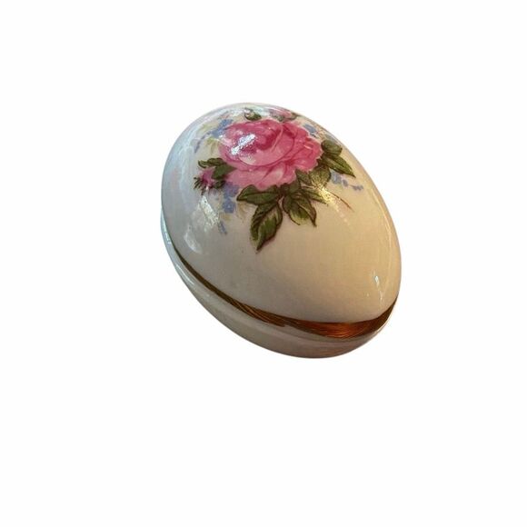Vintage shackman made in Japan Ceramic Egg Trinket Box Rose lid Dish 1-1/2” x 2” - Picture 6 of 8